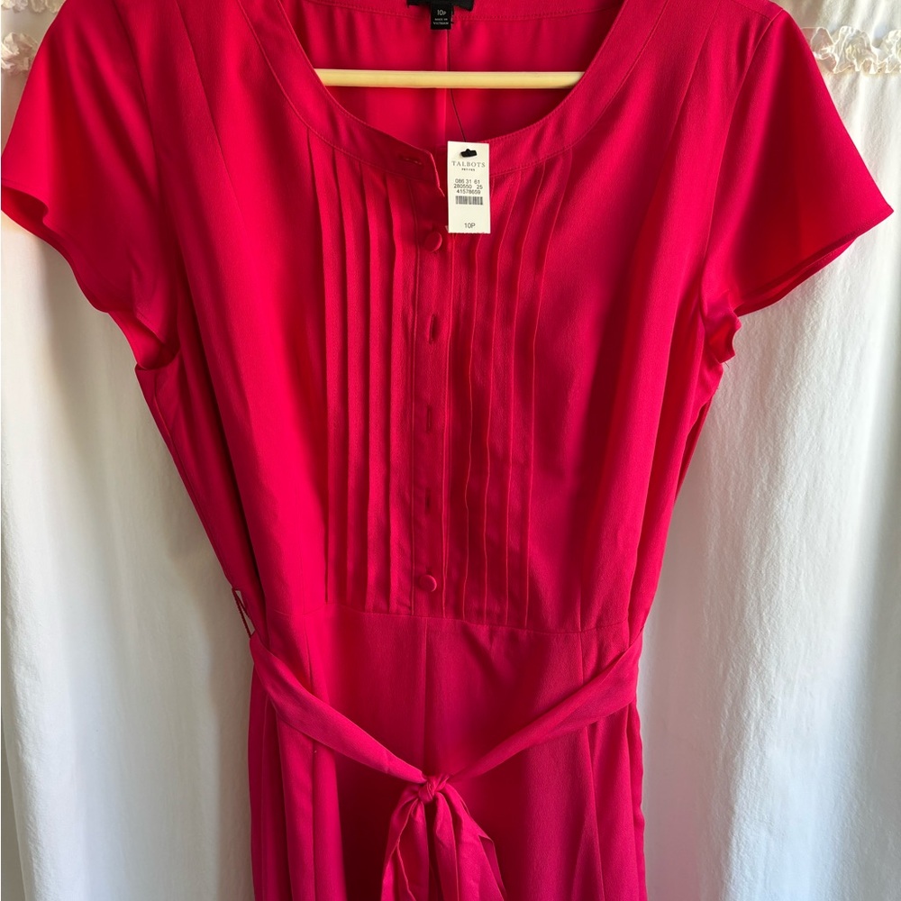 Talbots Red Pleated Tie Front Midi Dress